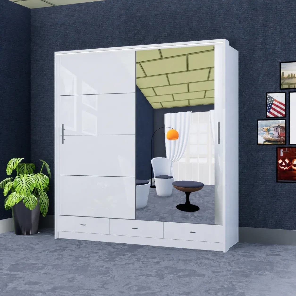 Florence Wardrobe (High Gloss) – 2 Doors — 205 cm