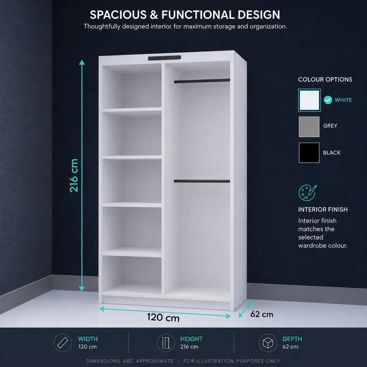 Gloom Wardrobe – 2 Doors — 120 cm