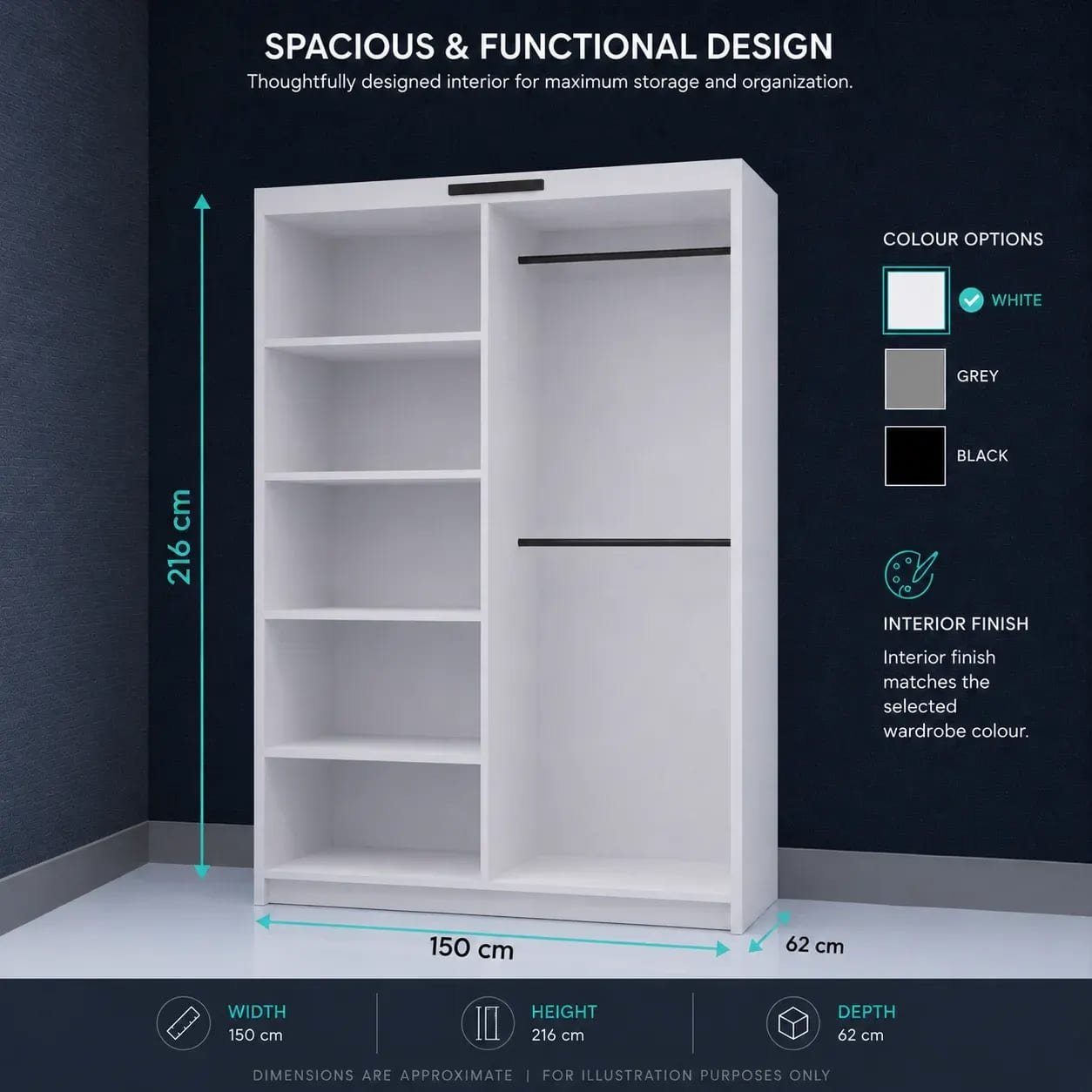 Infinity Wardrobe (High Gloss) – 2 Doors — 150 cm
