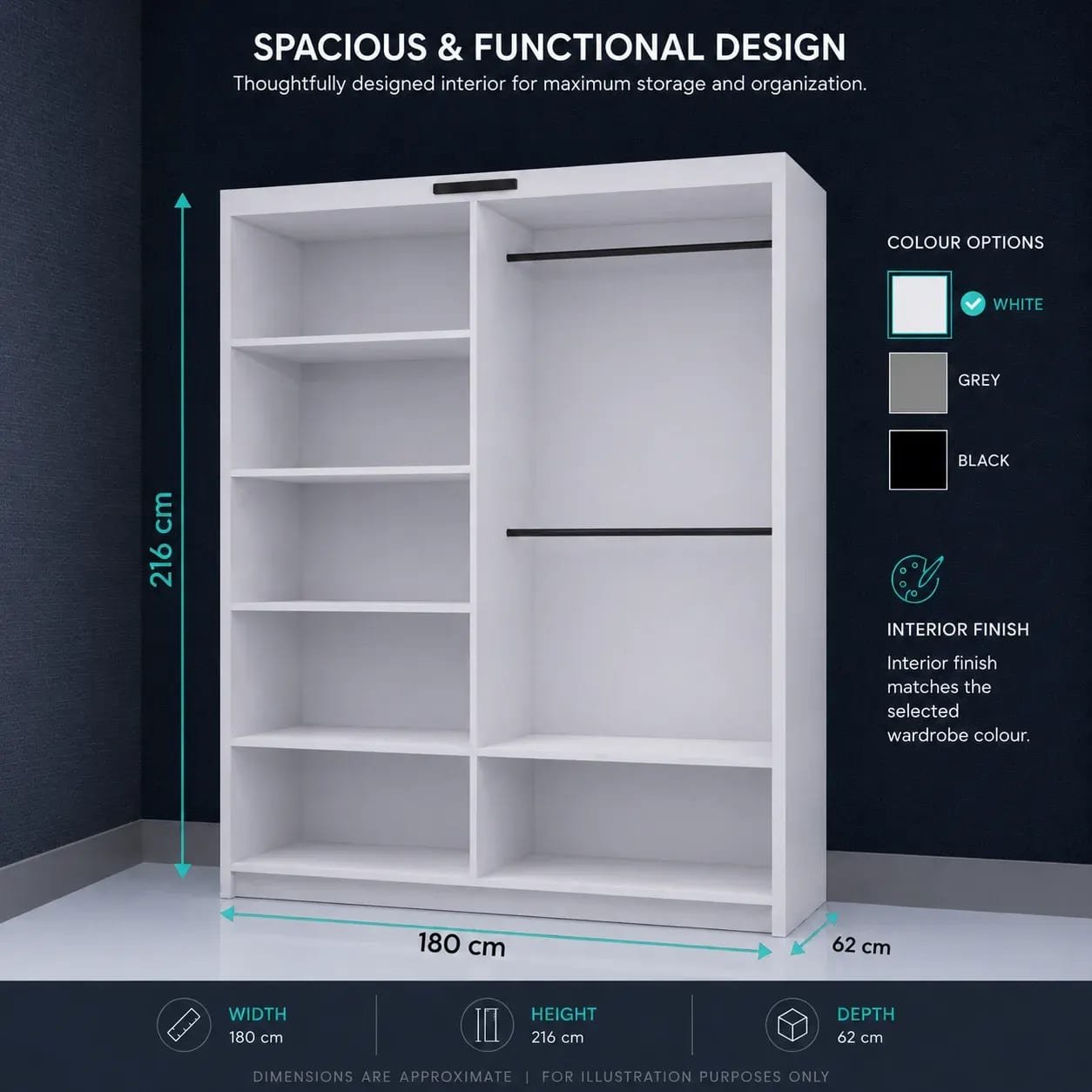 Infinity Wardrobe (High Gloss) – 2 Doors — 180 cm