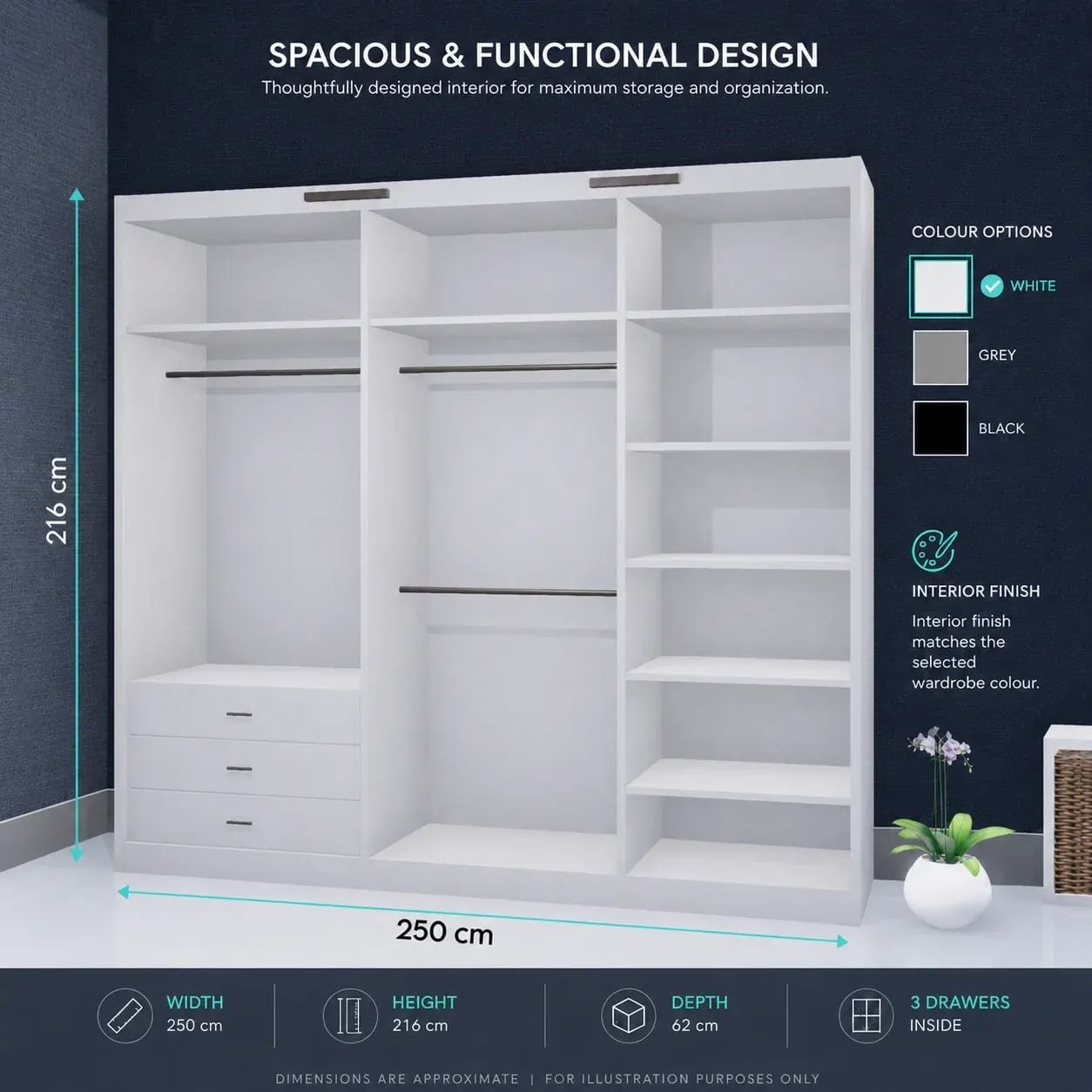 Royal Wardrobe – 3 Doors — 250 cm
