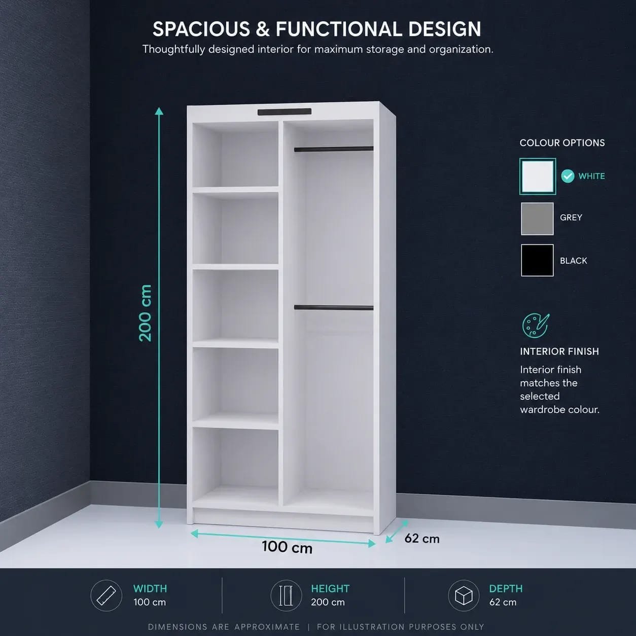 Milan Wardrobe – 2 Doors — 100 cm