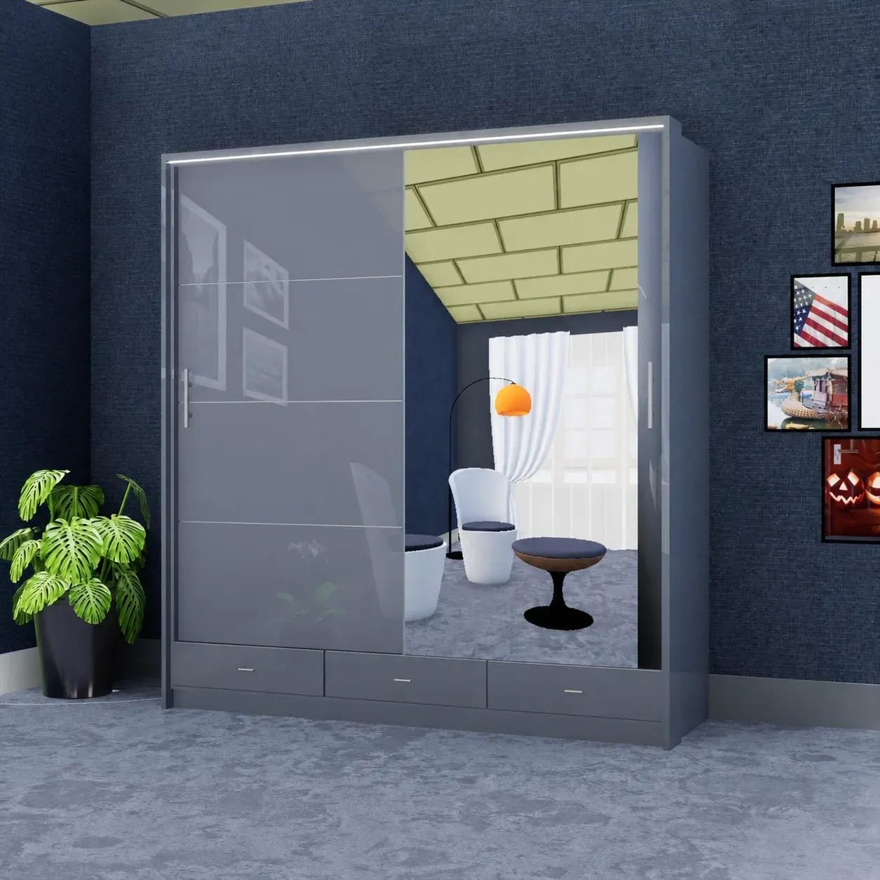 Florence Wardrobe (High Gloss) – 2 Doors — 205 cm
