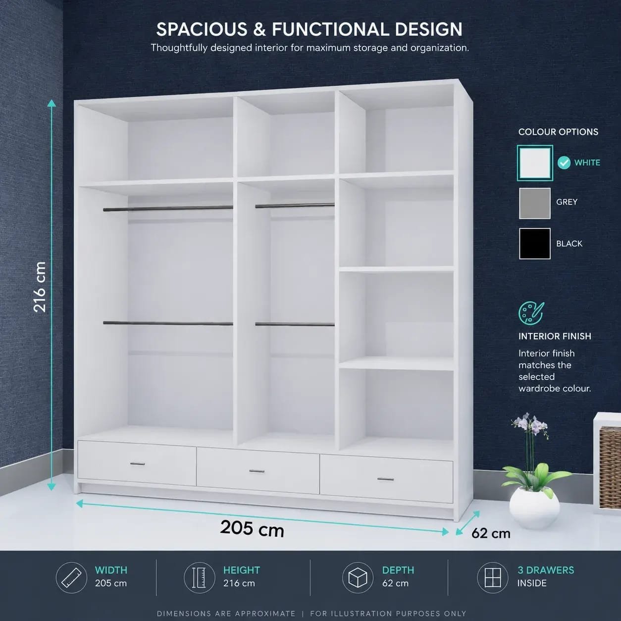 Florence Wardrobe (High Gloss) – 2 Doors — 205 cm