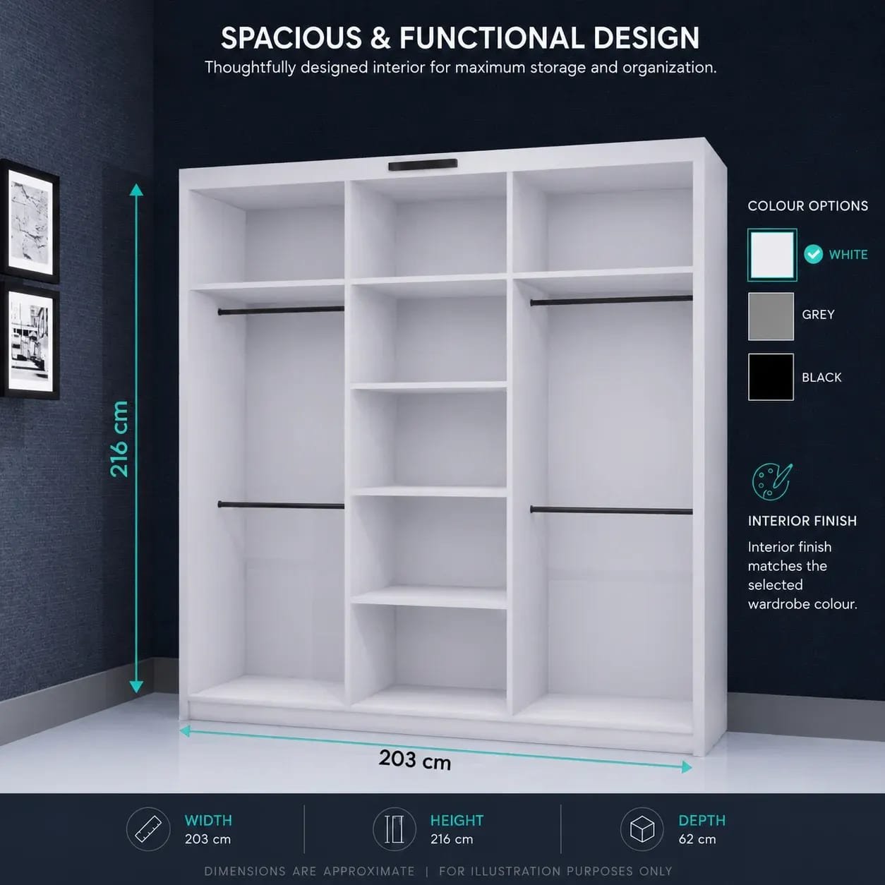 Infinity Wardrobe (High Gloss) – 3 Doors — 203 cm